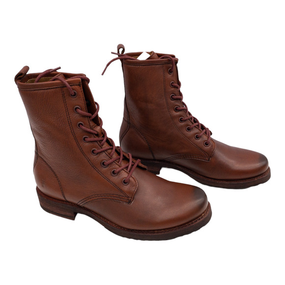 Frye Veronica Combat Boots  Leather Lace Up Heeled Red Clay Women's 6.5 - Picture 5 of 13